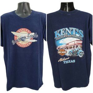Harley-Davidson T-Shirt Men's L Blue Kent's HD Soaring Eagle Motorcycle Biker